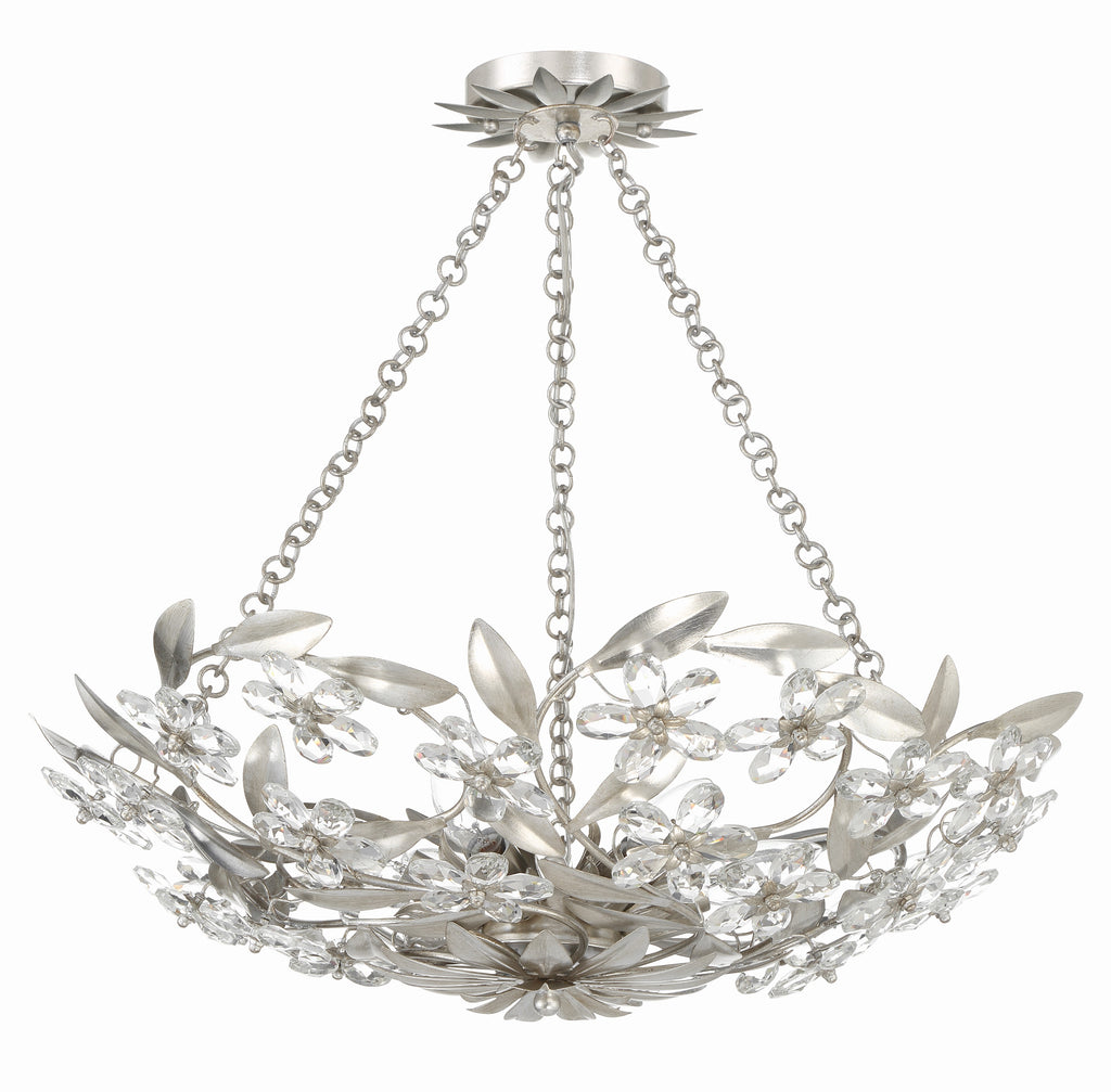 Marselle 6 Light Antique Silver Semi Flush Mount Crystorama