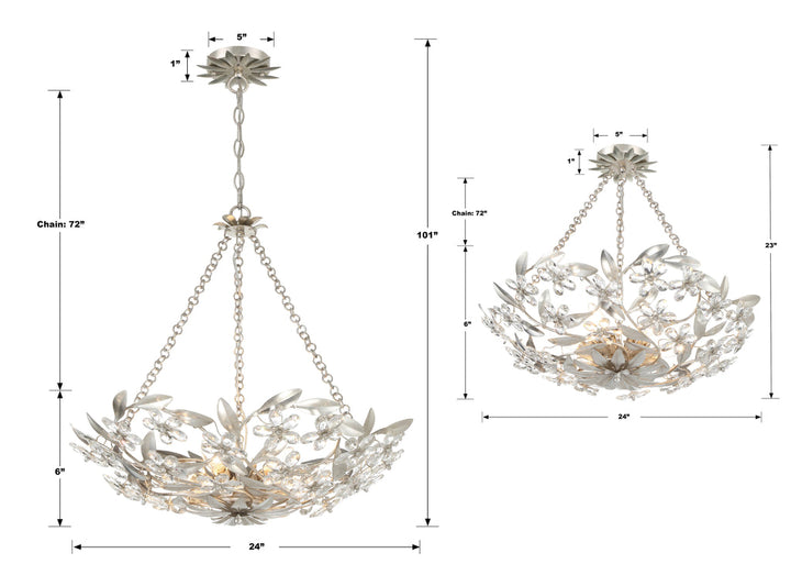 Marselle 6 Light Antique Silver Semi Flush Mount Crystorama