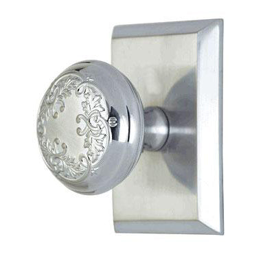 Solid Brass Floral Leaf Door Knob With Rectangular Rosette COPPER MOUNTAIN HARDWARE