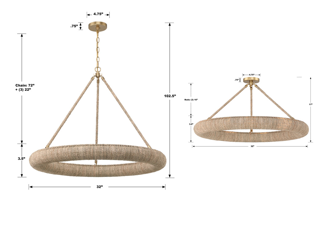 Oakley Integrated LED Soft Gold Semi Flush Mount Crystorama