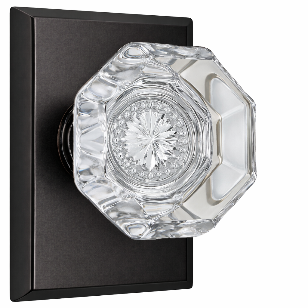 Magnifique® Rectangular Door Set with Crystal Octagon Knobs (Several Finishes Available)