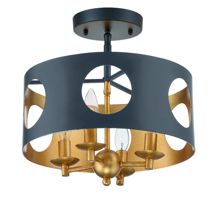 Odelle 4 Light Black + Antique Gold Semi Flush Mount Crystorama