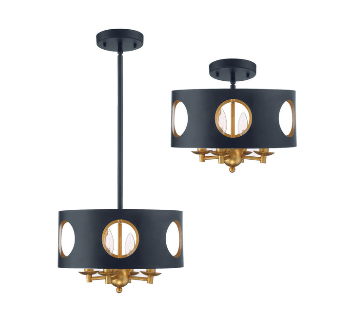 Odelle 4 Light Black + Antique Gold Semi Flush Mount Crystorama