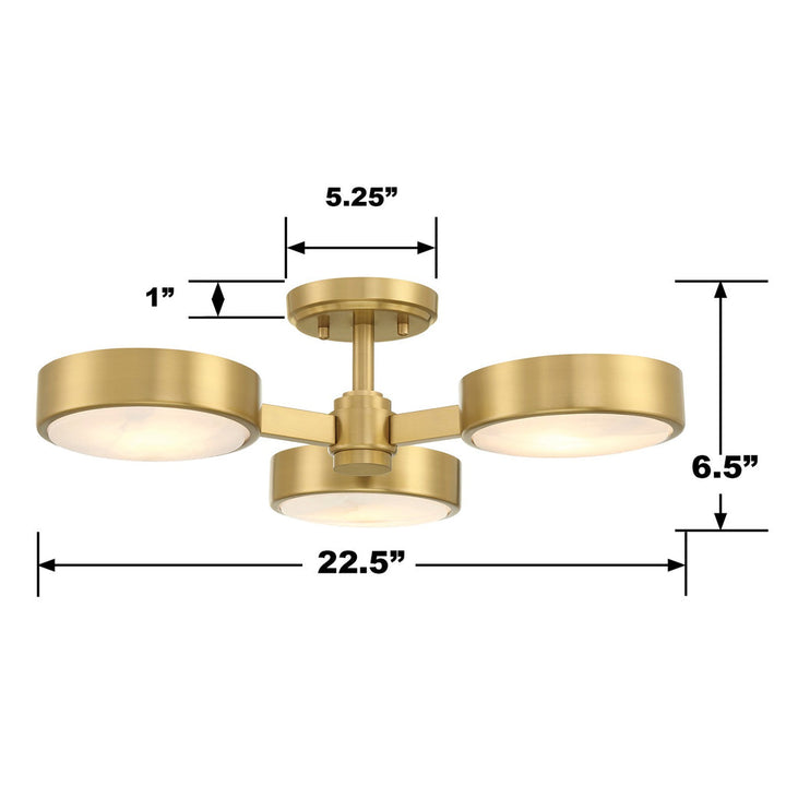 Orson 3 Light Modern Gold Semi Flush Mount Crystorama