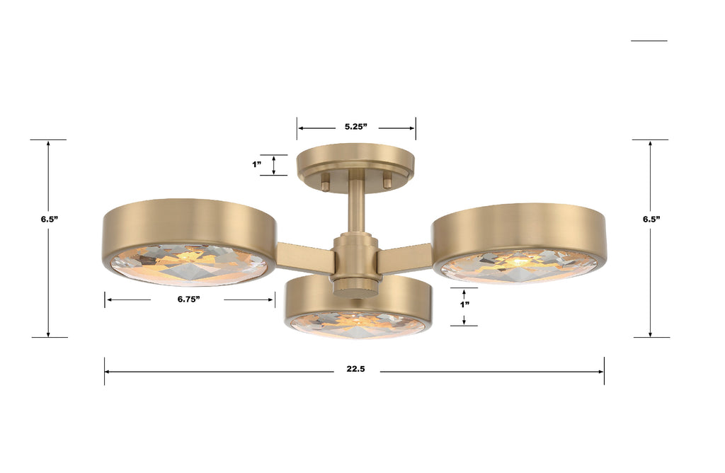 Orson 3 Light Modern Gold Semi Flush Mount Crystorama