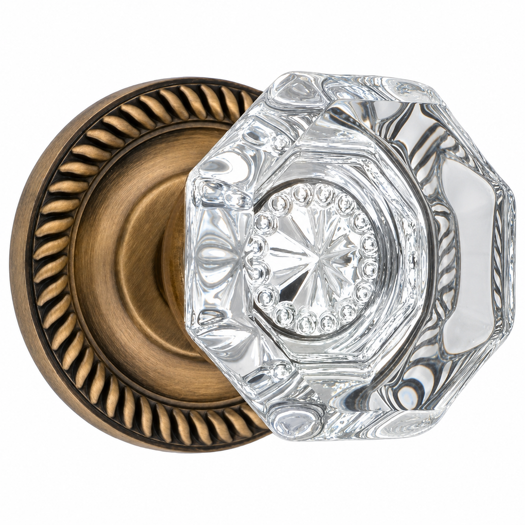 Georgian Roped Rosette Door Sets with Octagon Crystal Door Knobs (Several Finishes Available)