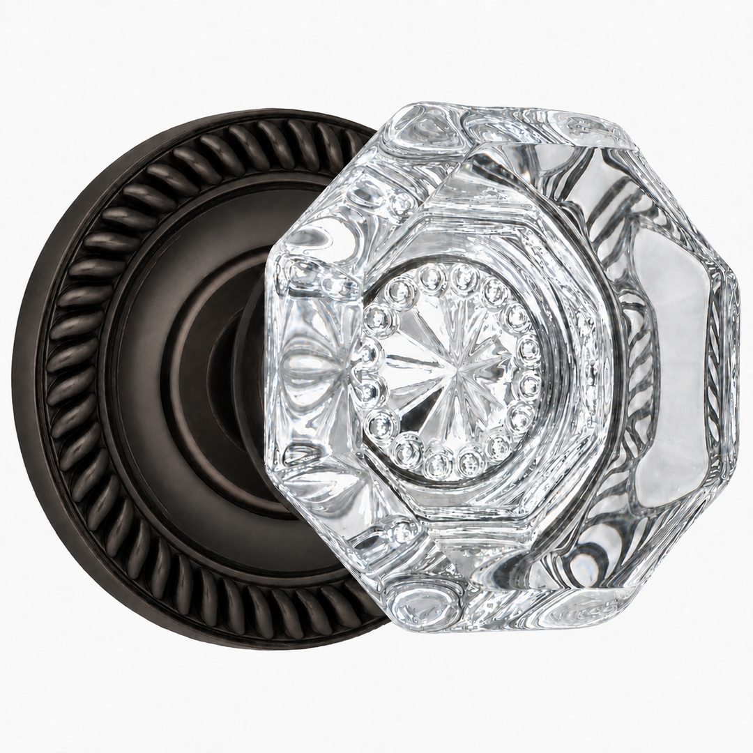 Georgian Roped Rosette Door Sets with Octagon Crystal Door Knobs (Several Finishes Available)
