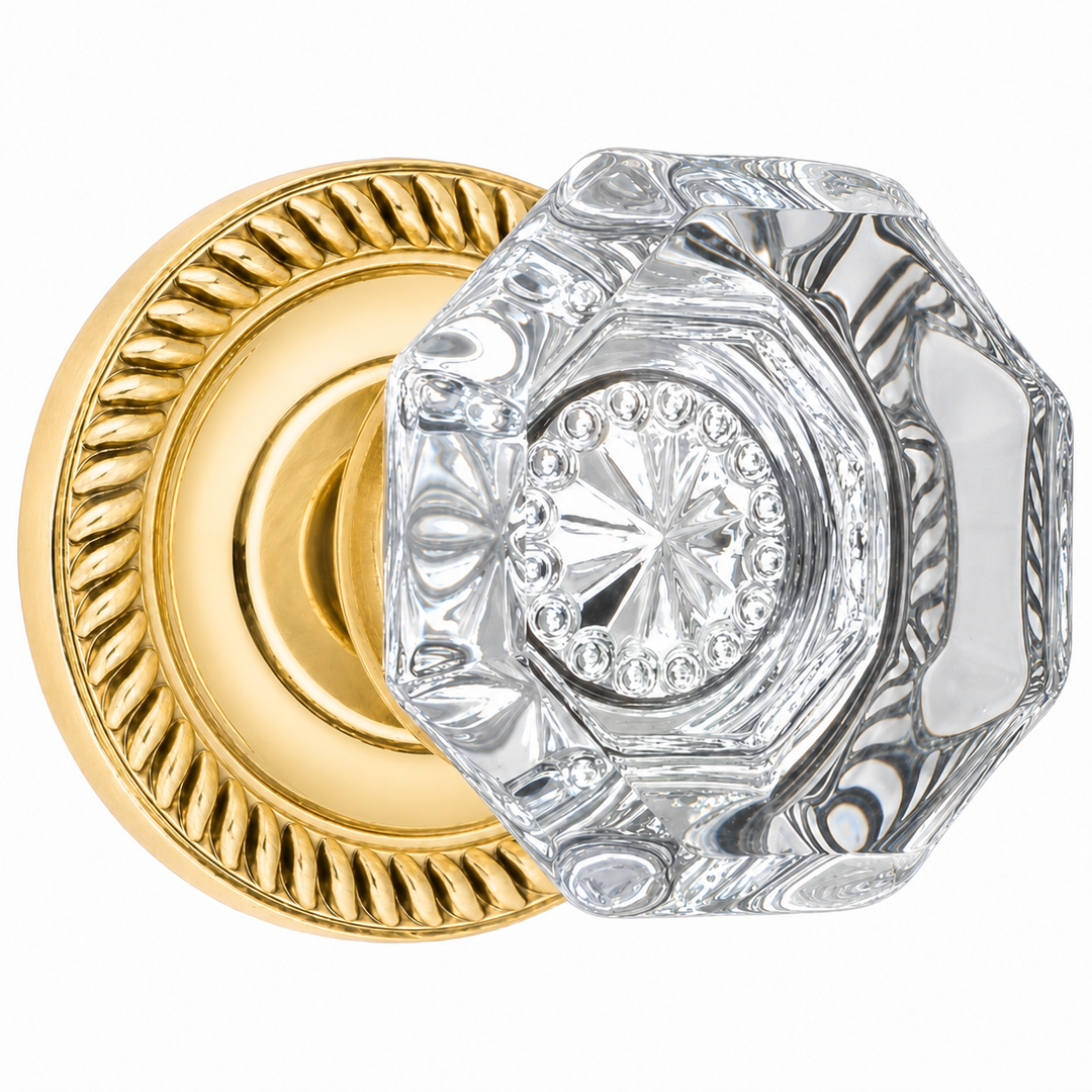 Georgian Roped Rosette Door Sets with Octagon Crystal Door Knobs (Several Finishes Available)