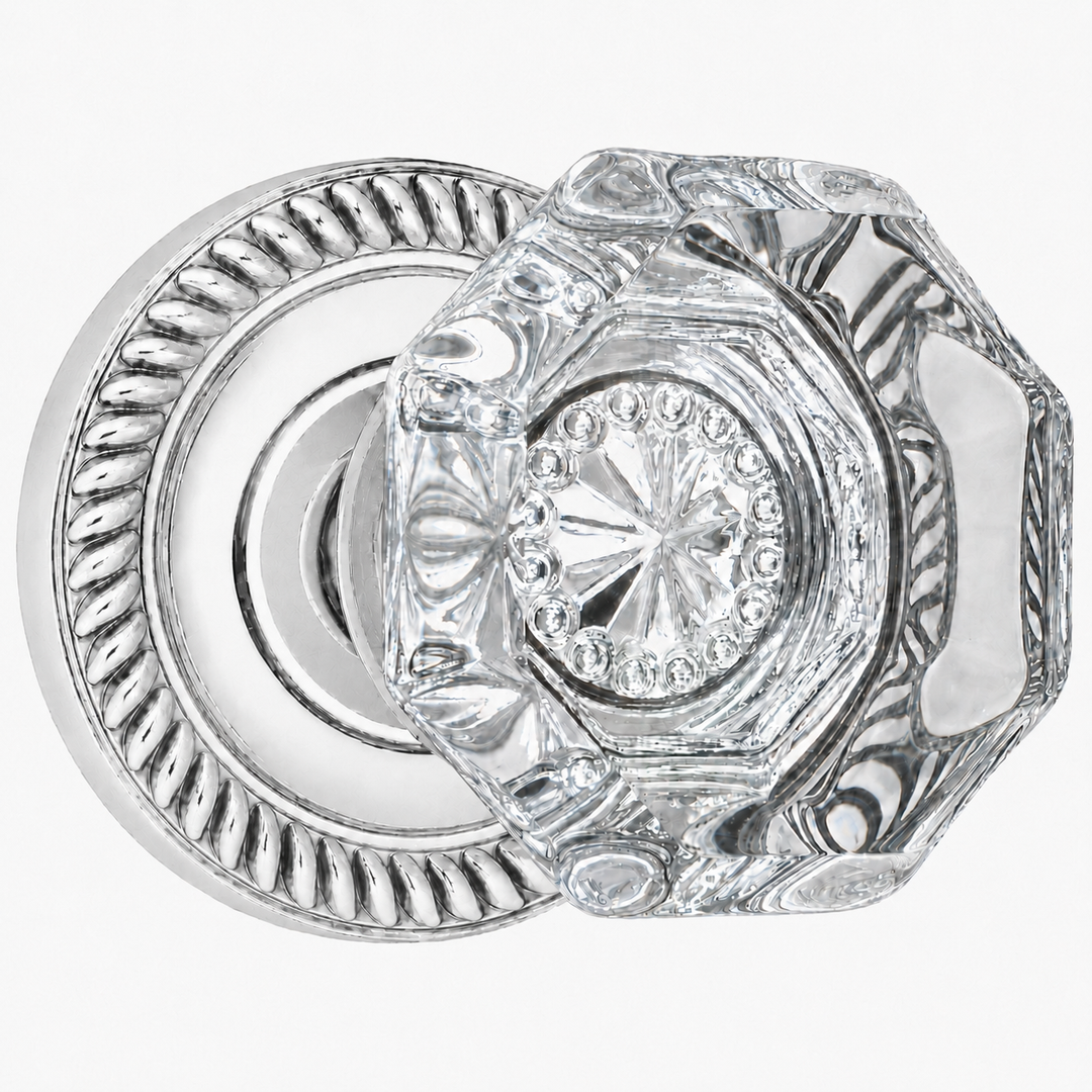 Georgian Roped Rosette Door Sets with Octagon Crystal Door Knobs (Several Finishes Available)