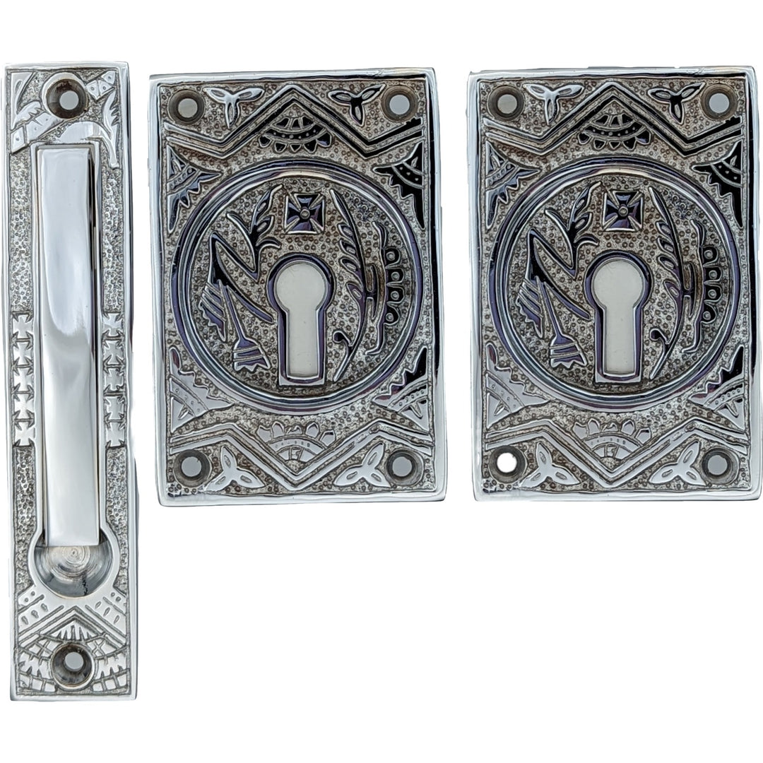 Oriental Pattern Pocket Passage Style Door Set (Polished Chrome Finish) COPPER MOUNTAIN HARDWARE