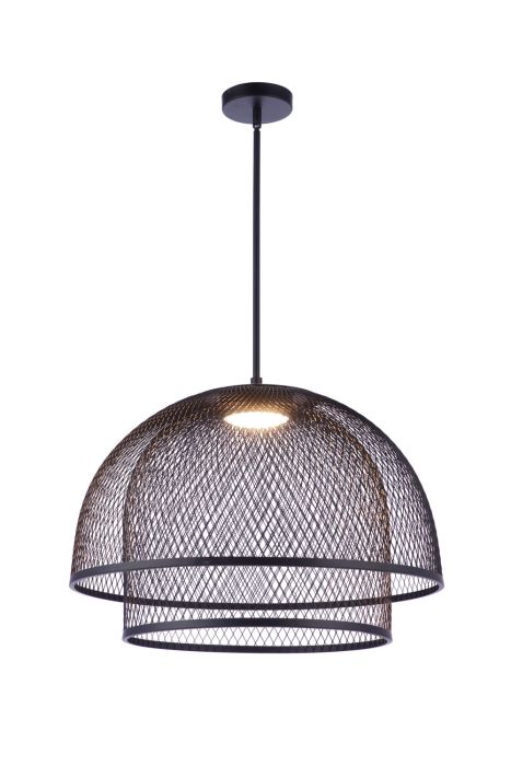 ##Antique Hardware## 24.25” Diameter Sculptural Statement Metal Mesh Dome 2 Shade Pendant in Flat Black