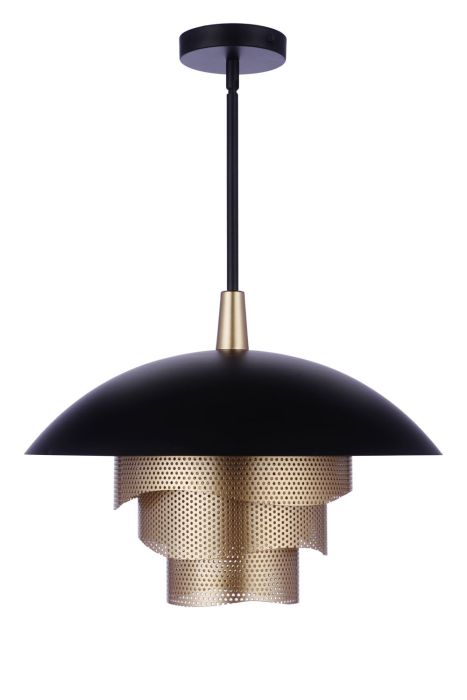 ##Antique Hardware## 19” Diameter Sculptural Statement Dome Pendant with Perforated Metal Shades in Flat Black/Matte Gold