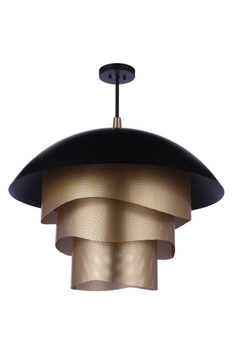 ##Antique Hardware## 31.25” Diameter Sculptural Statement Dome Pendant with Perforated Metal Shades in Flat Black/Matte Gold