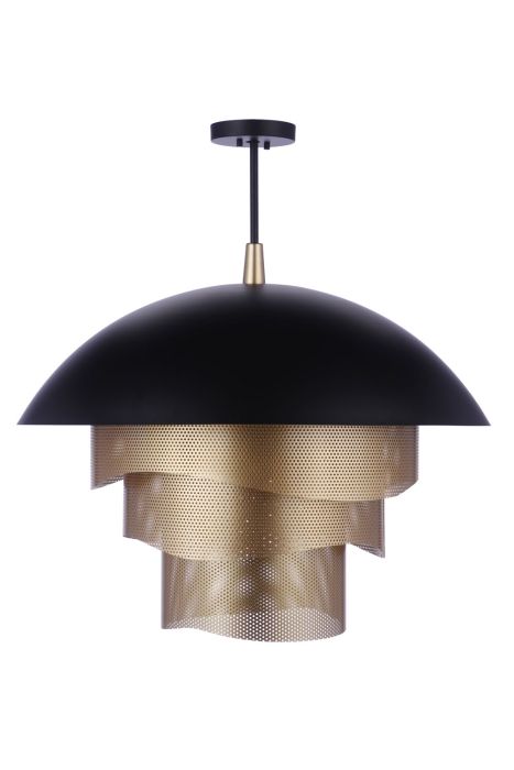 ##Antique Hardware## 31.25” Diameter Sculptural Statement Dome Pendant with Perforated Metal Shades in Flat Black/Matte Gold