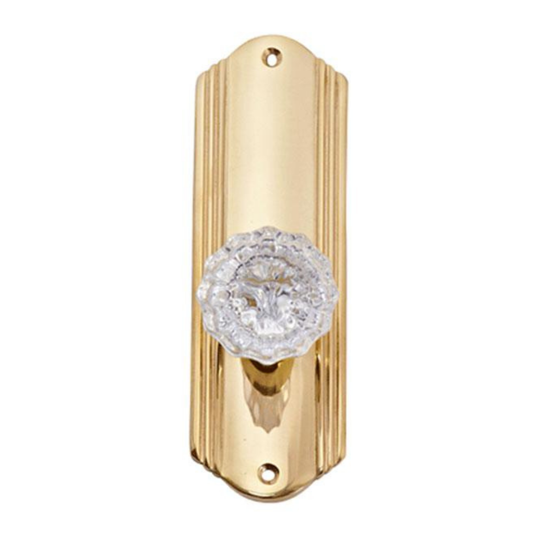 Art Deco Long Backplate Door Set with Fluted Crystal Door Knobs (Several Finishes Available) COPPER MOUNTAIN HARDWARE