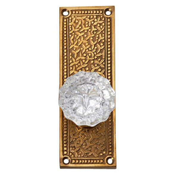 Rice Pattern Backplate Door Set with Fluted Crystal Door Knobs (Several Finishes Available) COPPER MOUNTAIN HARDWARE