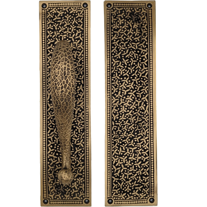 12 Inch Solid Brass Rice Pattern Door Pull and Push Plate (Antique Brass Finish) COPPER MOUNTAIN HARDWARE