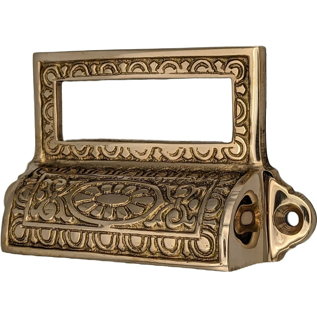 COPPER MOUNTAIN HARDWARE 4 1/8 Inch Overall Solid Brass Victorian Label Style Bin Pull