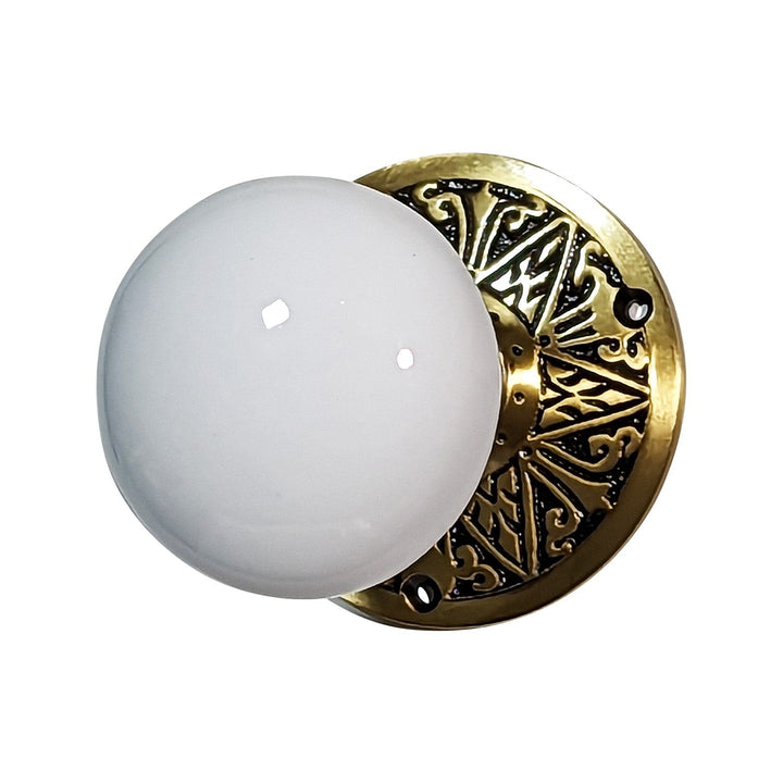 Eastlake Rosette Door Set with White Porcelain Door Knobs (Several Finishes Available) COPPER MOUNTAIN HARDWARE