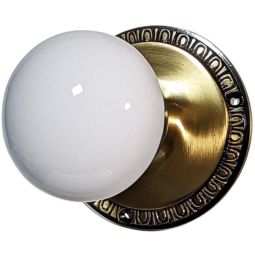 Egg & Dart Rosette Door Set with White Porcelain Door Knobs (Several Finishes Available) COPPER MOUNTAIN HARDWARE