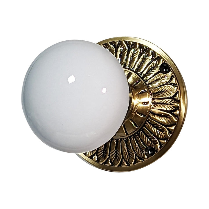 Feather Rosette Door Set with White Porcelain Door Knobs (Several Finishes Available) COPPER MOUNTAIN HARDWARE