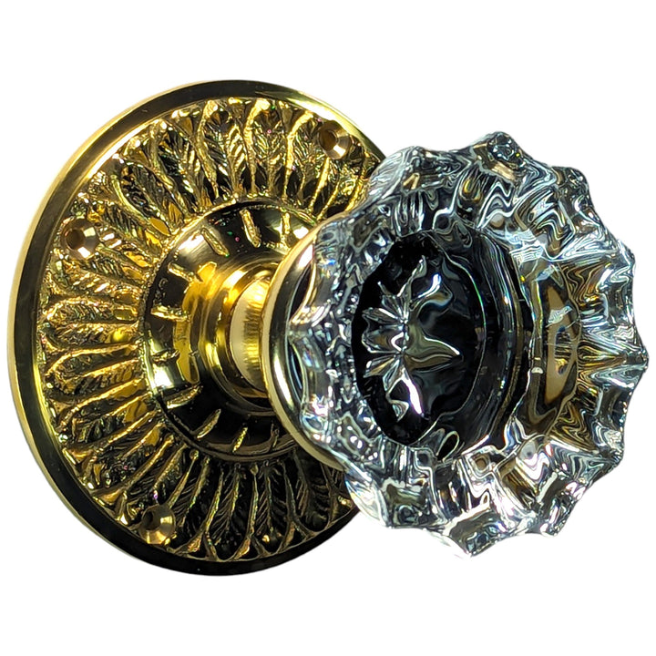 Feather Rosette Door Set with Fluted Crystal Door Knobs (Several Finishes Available) COPPER MOUNTAIN HARDWARE