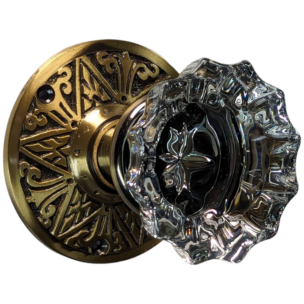 Eastlake Rosette Door Set with Fluted Crystal Door Knobs (Several Finishes Available) COPPER MOUNTAIN HARDWARE