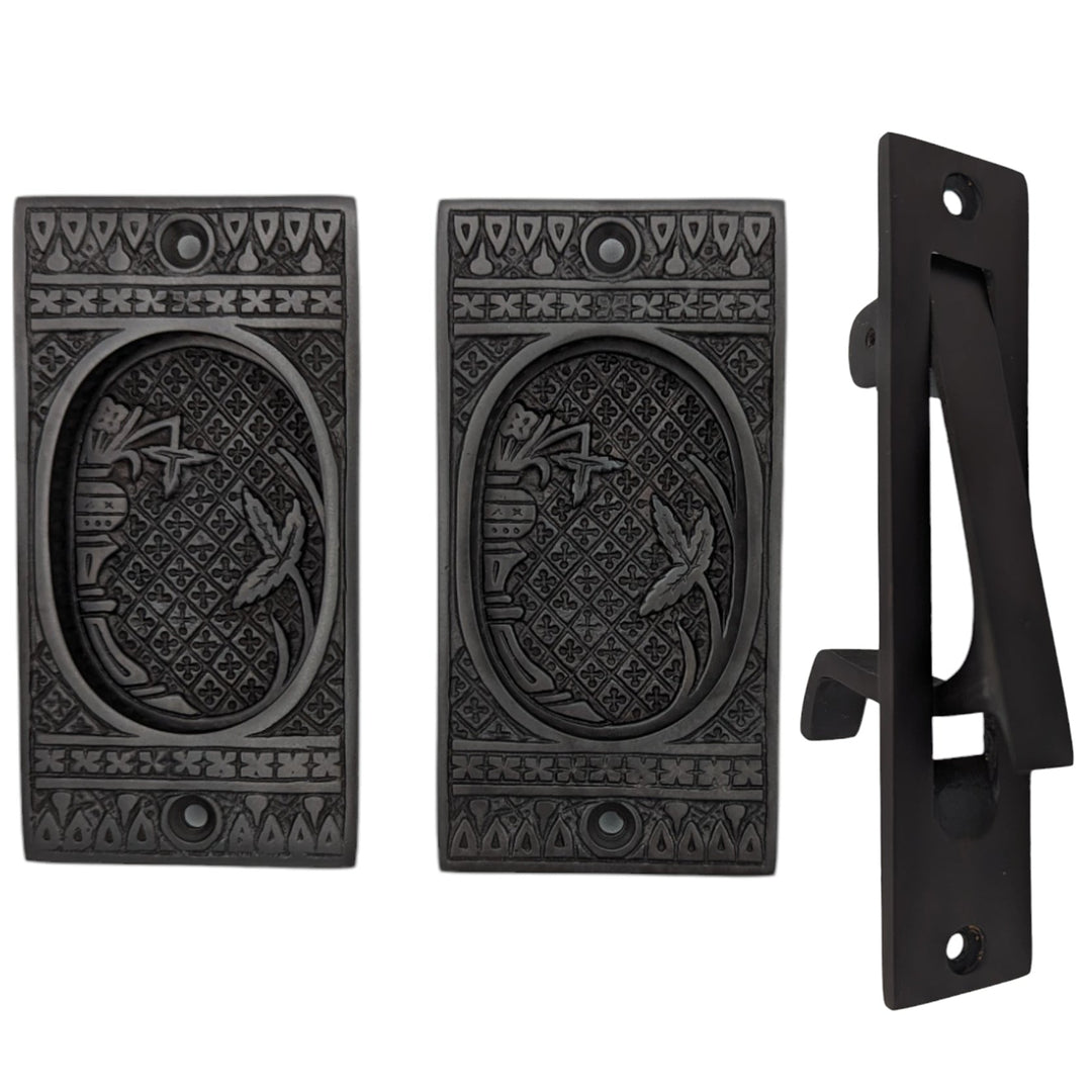 COPPER MOUNTAIN HARDWARE Broken Leaf Pattern Pocket Door Set in Several Finishes