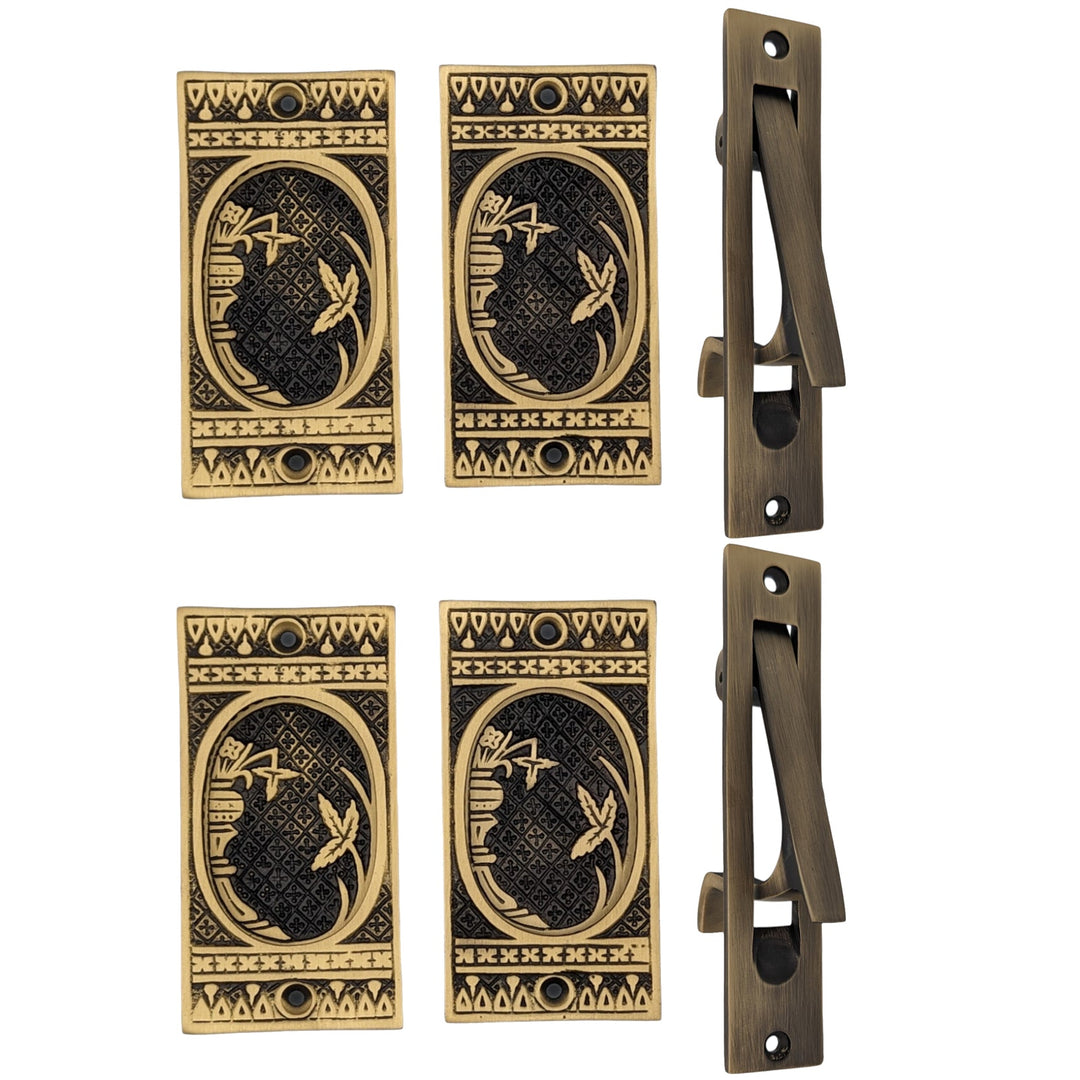 COPPER MOUNTAIN HARDWARE Broken Leaf Pattern Pocket Door Set in Several Finishes