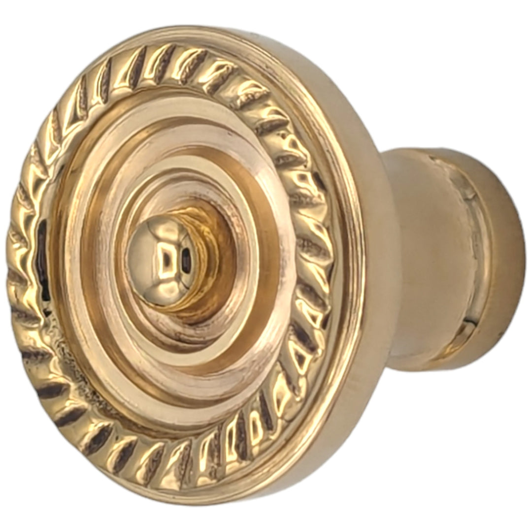 1 1/8 Inch Solid Brass Patterned Cabinet & Furniture Knob (Polished Brass) COPPER MOUNTAIN HARDWARE