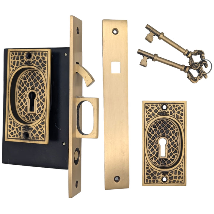 Craftsman Pattern Single Pocket Privacy (Lock) Style Door Set COPPER MOUNTAIN HARDWARE