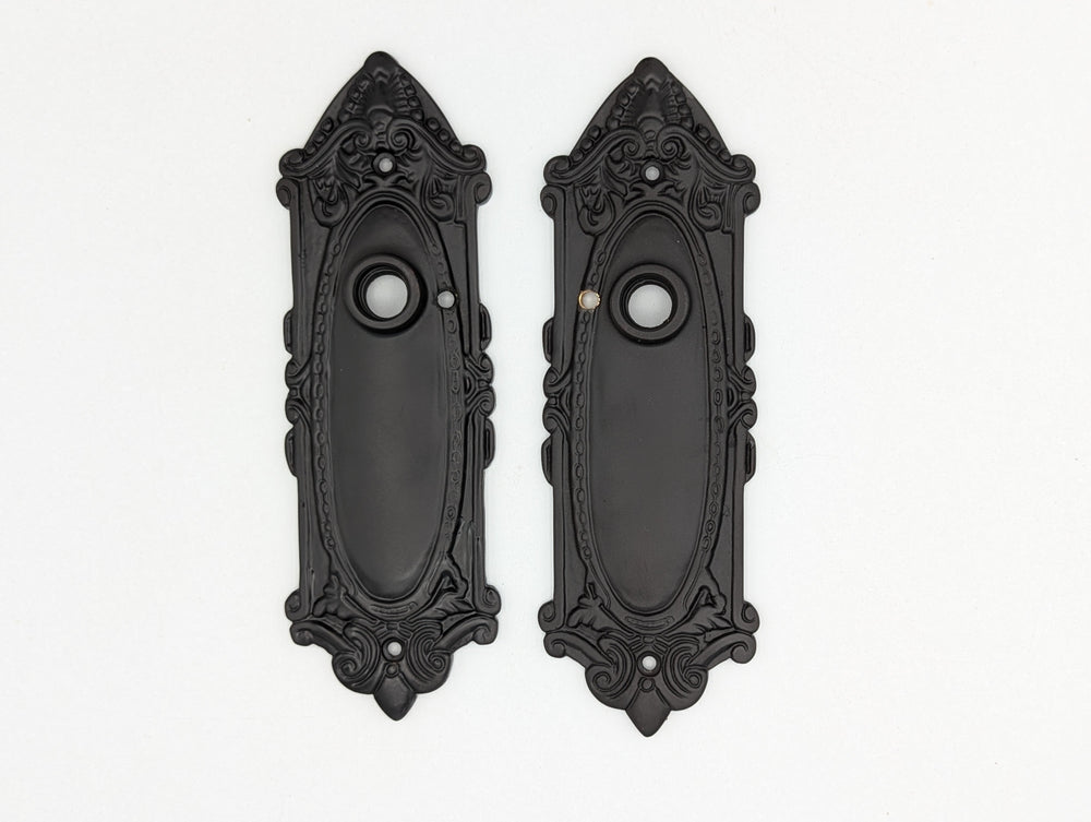 Ornate Victorian Long Backplate Privacy Door Set with Crystal Round Door Knobs (Black Bronze Finish) COPPER MOUNTAIN HARDWARE