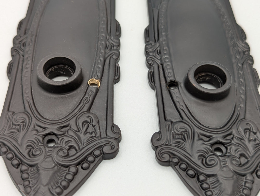 Ornate Victorian Long Backplate Privacy Door Set with Crystal Round Door Knobs (Black Bronze Finish) COPPER MOUNTAIN HARDWARE