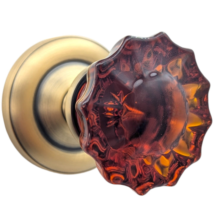 Magnifique™ Classic Door Set with Amber Glass Fluted Knobs (Several Finishes Available)