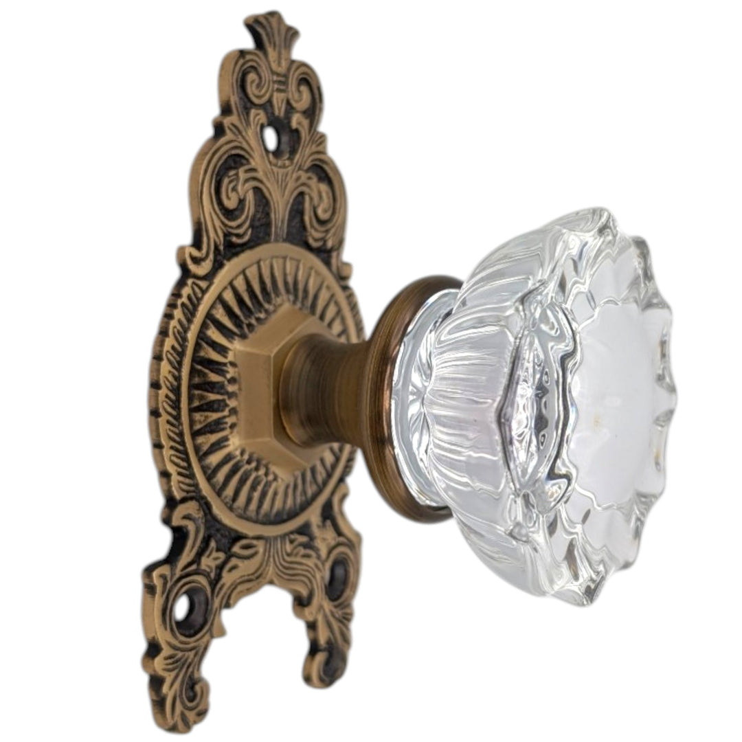 Ornate Victorian Rosette Door Set with Crystal Fluted Door Knobs (Several Finishes Available)