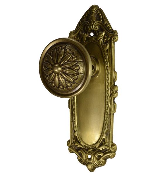 Ornate Victorian Long Backplate Door Set with Floral Imprint Door Knobs (Several Finishes Available) COPPER MOUNTAIN HARDWARE