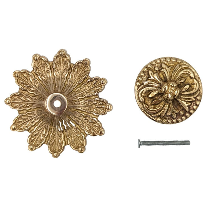 COPPER MOUNTAIN HARDWARE Solid Brass Rococo Victorian Cabinet & Furniture Knob with Back Plate