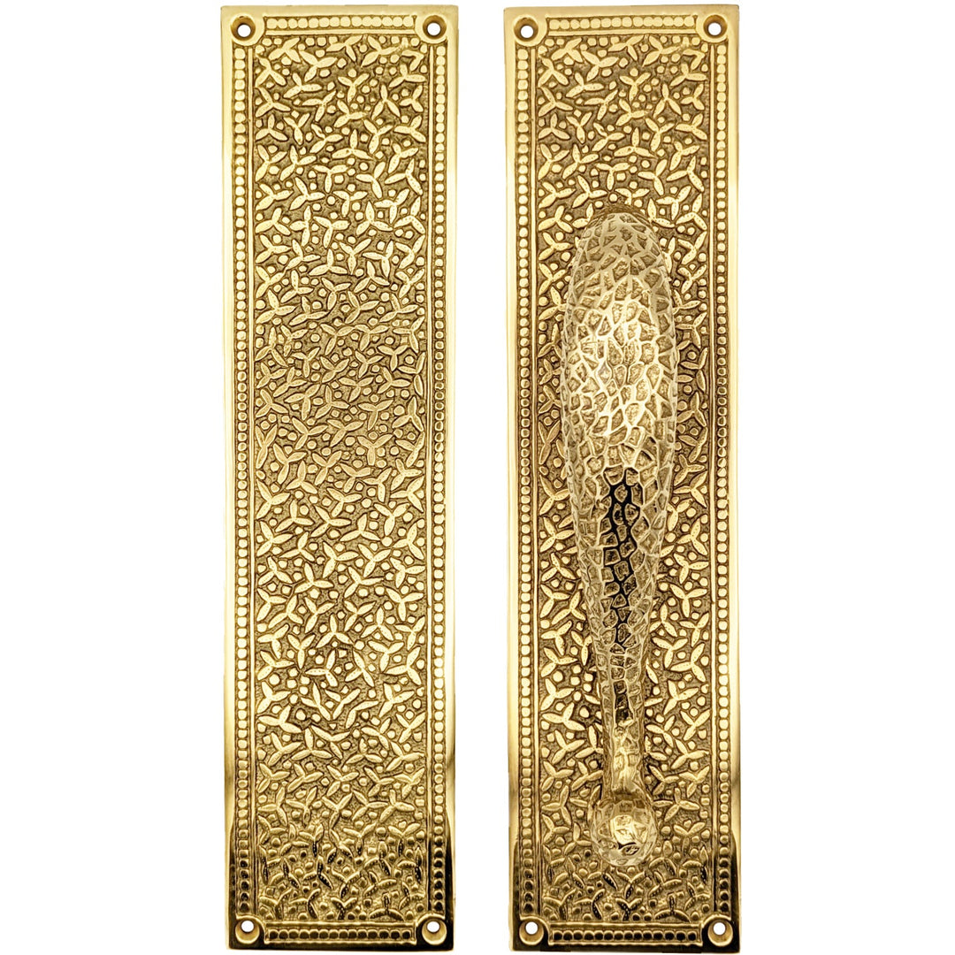 12 Inch Solid Brass Rice Pattern Door Pull and Push Plate (Polished Brass Finish) COPPER MOUNTAIN HARDWARE