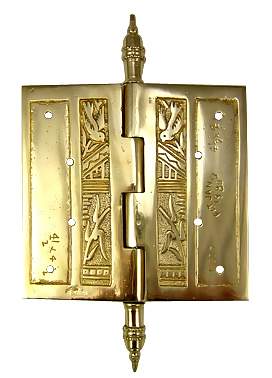 4 1/2 x 4 1/2 Inch Japanesque Style Ornate Solid Brass Hinge COPPER MOUNTAIN HARDWARE
