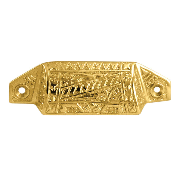 4 1/8 Inch Overall (3 1/2 Inch c-c) Solid Brass Eastlake Bin or Cup Pull