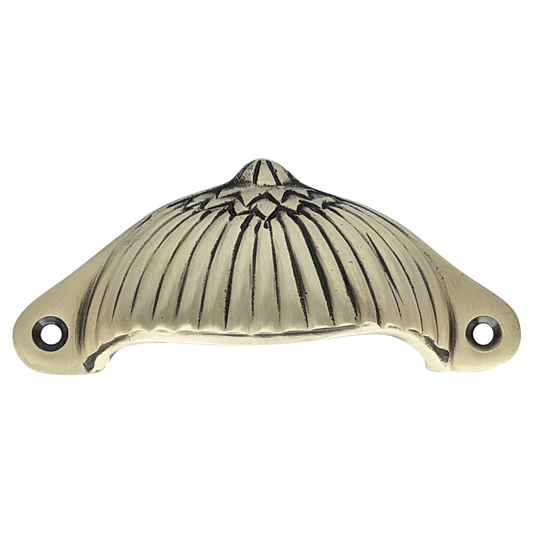 4 1/8 Inch Solid Brass Art Deco Fan Cup Pull (Antique Brass Finish) COPPER MOUNTAIN HARDWARE