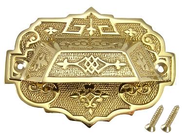 COPPER MOUNTAIN HARDWARE 4 3/8 Inch Overall Solid Brass Eastlake Cup & Bin Pull With Backplate