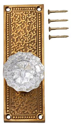 Rice Pattern Backplate Door Set with Fluted Crystal Door Knobs (Several Finishes Available) COPPER MOUNTAIN HARDWARE