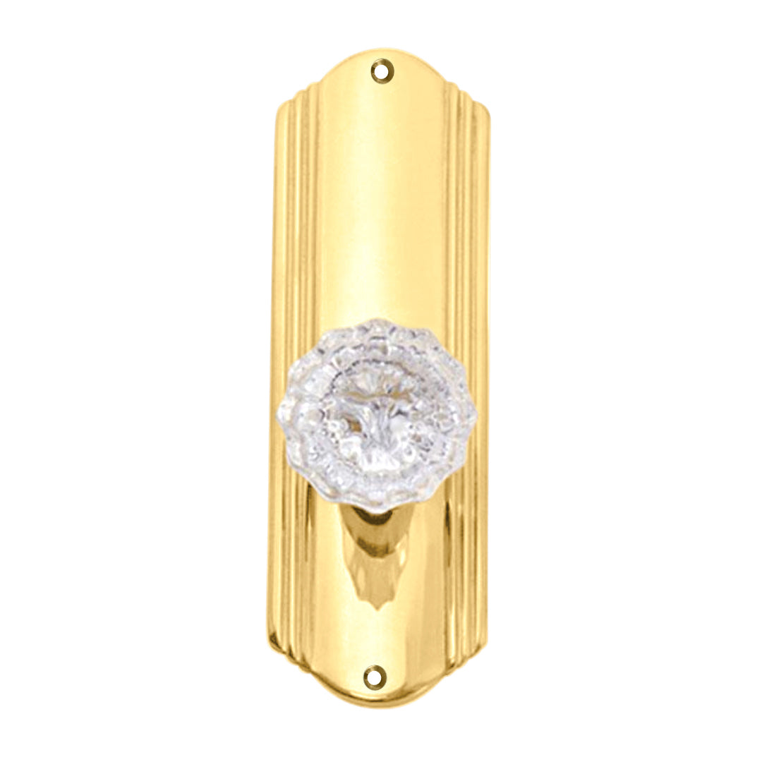 Art Deco Long Backplate Door Set with Fluted Crystal Door Knobs (Several Finishes Available)