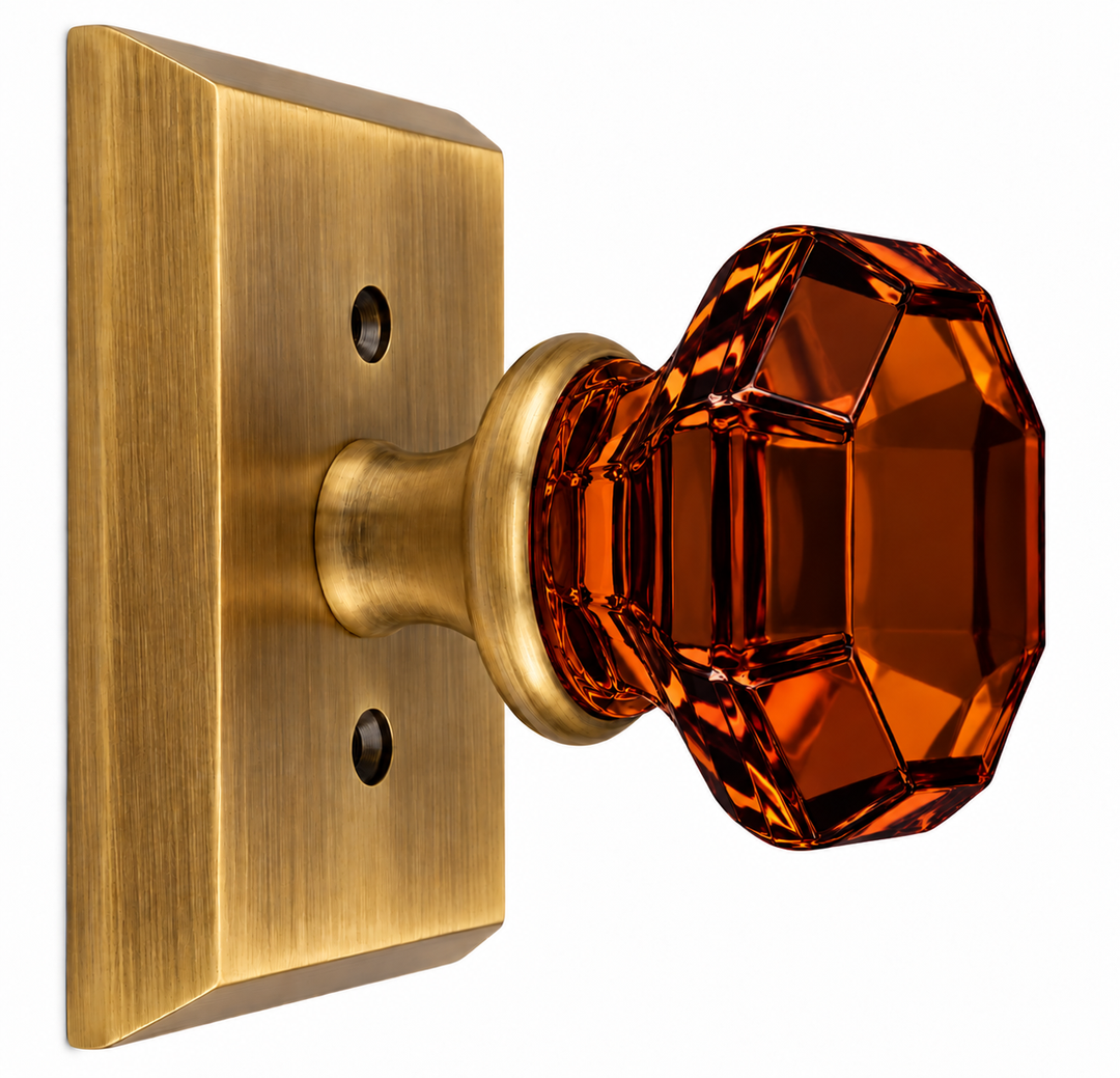 Magnifique® Rectangular Door Set with Amber Glass Knobs (Several Finishes Available)