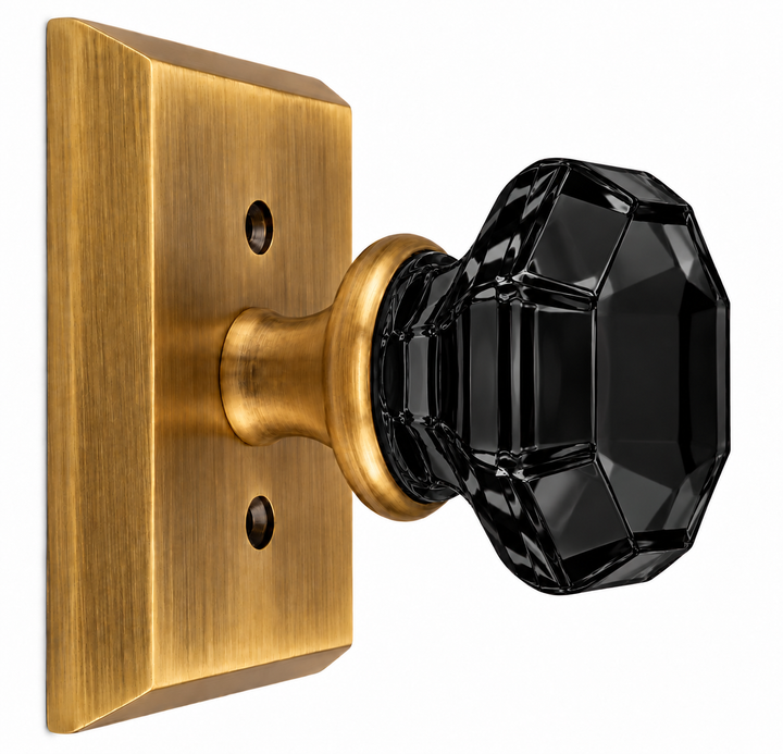Magnifique® Rectangular Door Set with Black Glass Octagon Knobs (Several Finishes Available)