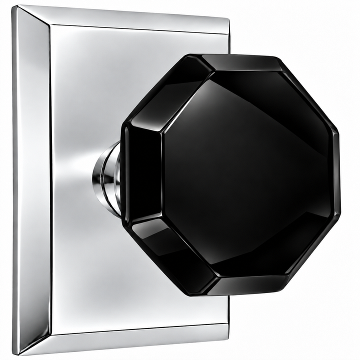 Magnifique® Rectangular Door Set with Black Glass Octagon Knobs (Several Finishes Available)