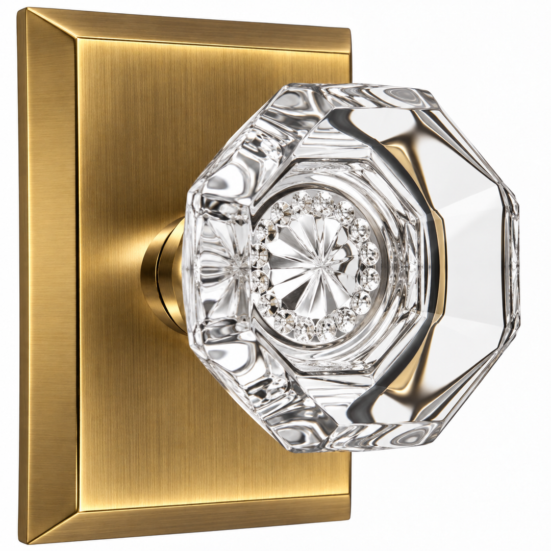 Magnifique® Rectangular Door Set with Crystal Octagon Knobs (Several Finishes Available)
