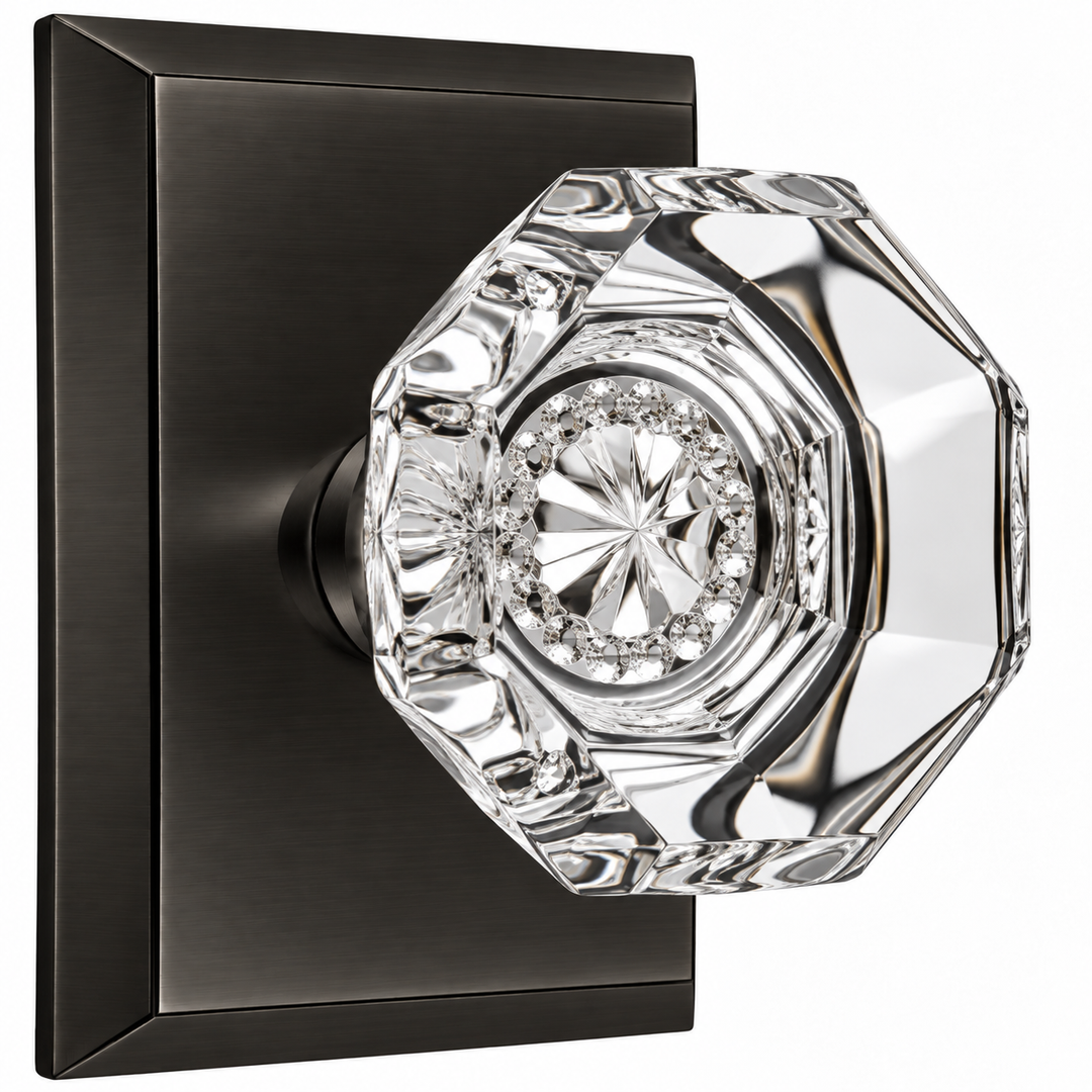 Magnifique® Rectangular Door Set with Crystal Octagon Knobs (Several Finishes Available)