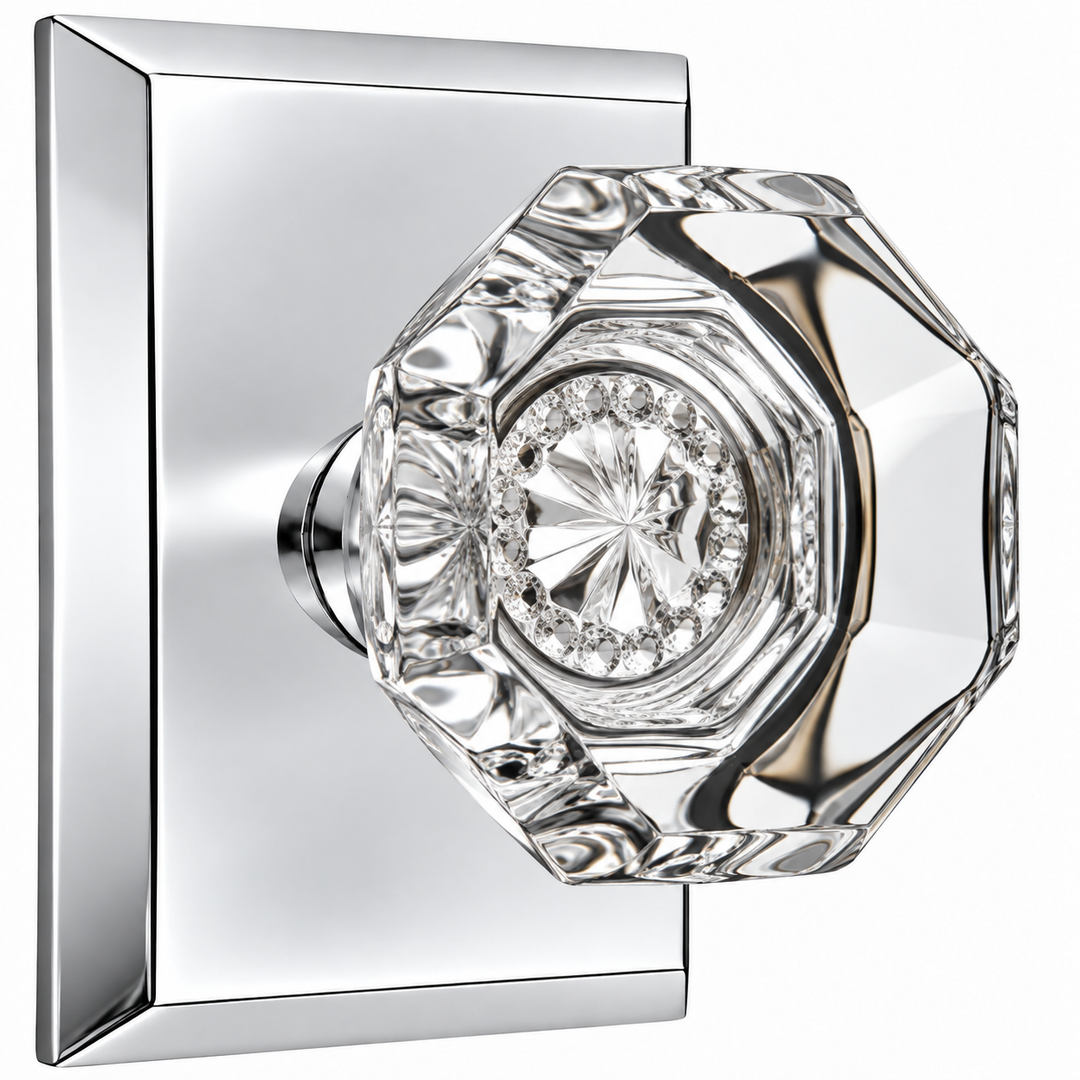 Magnifique® Rectangular Door Set with Crystal Octagon Knobs (Several Finishes Available)